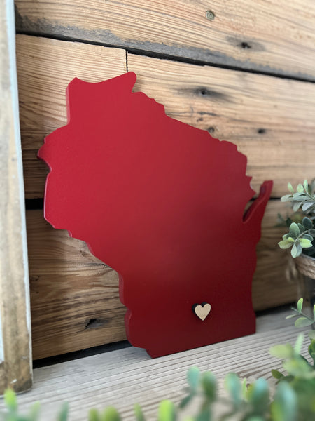 Wisconsin Wood 3-D Cutout with Engraved Heart