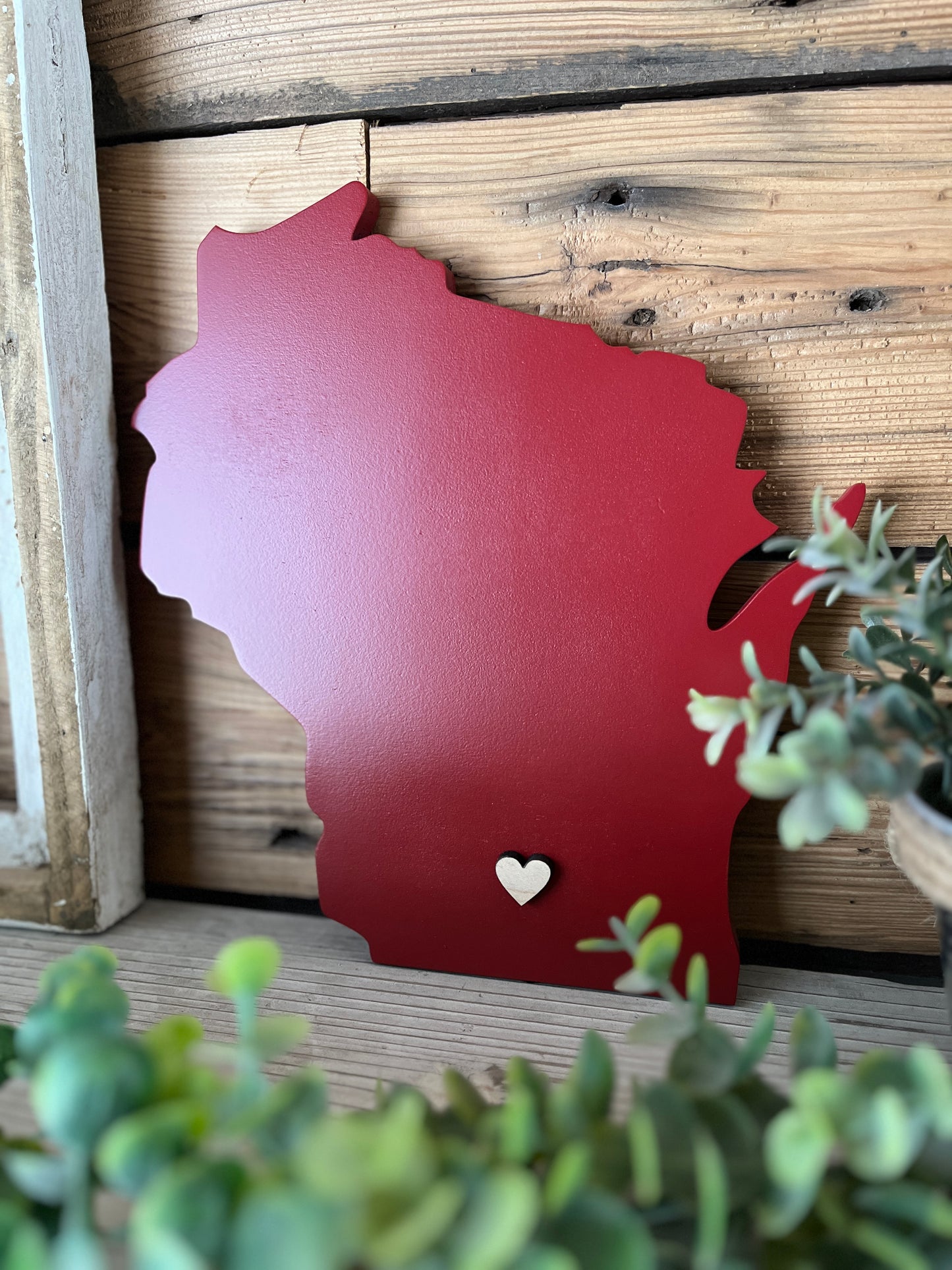 Wisconsin Wood 3-D Cutout with Engraved Heart