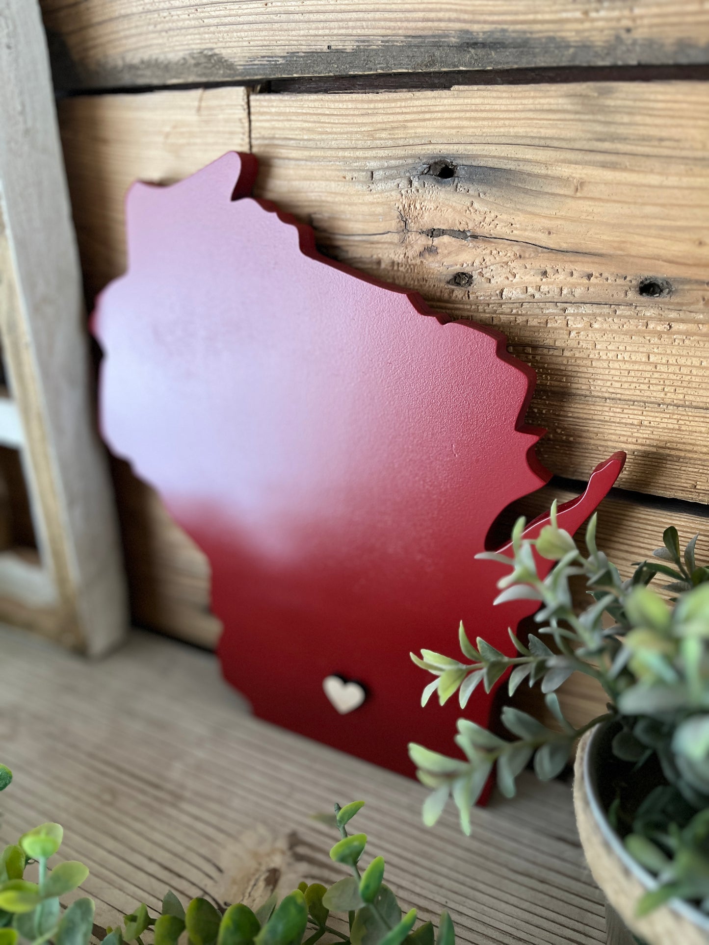 Wisconsin Wood 3-D Cutout with Engraved Heart