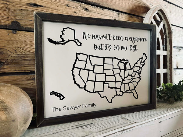 Personalized USA Travel Map Sign | Color-In Travel Tracker Gift