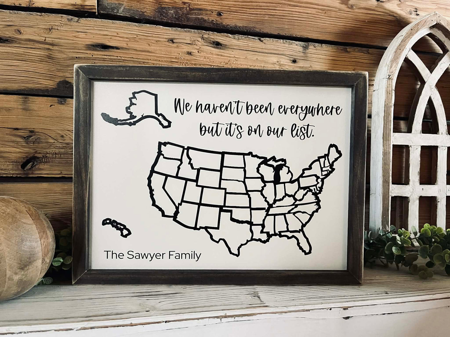 Personalized USA Travel Map Sign | Color-In Travel Tracker Gift