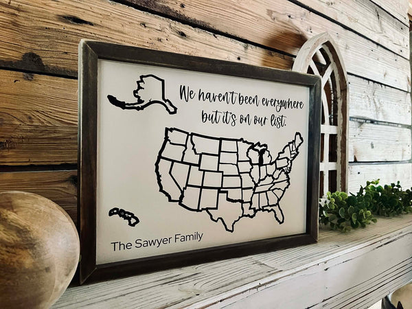 Personalized USA Travel Map Sign | Color-In Travel Tracker Gift