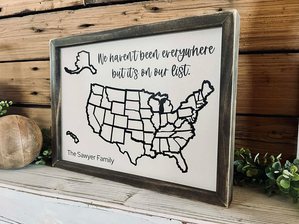 Personalized USA Travel Map Sign | Color-In Travel Tracker Gift