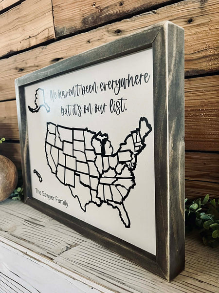 Personalized USA Travel Map Sign | Color-In Travel Tracker Gift