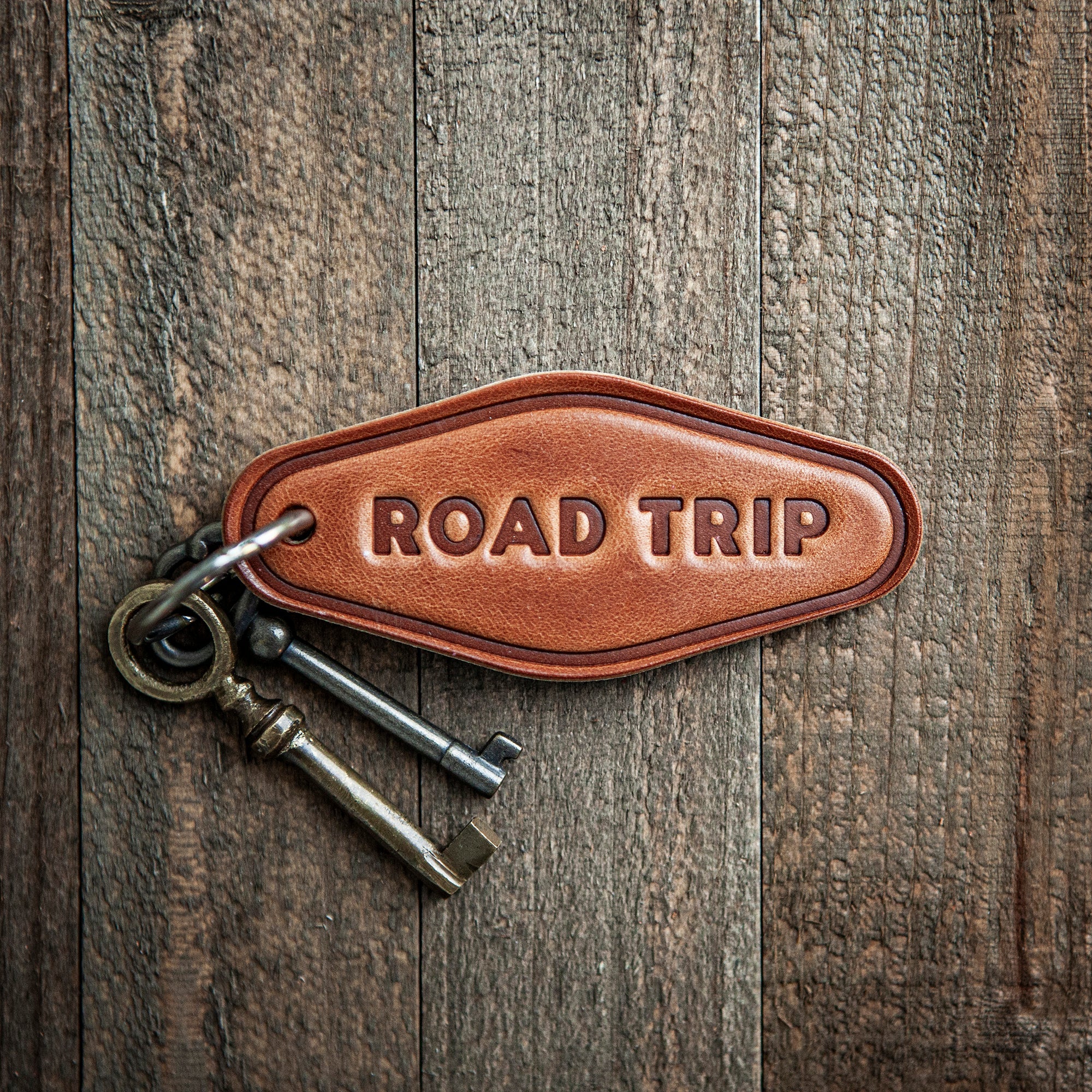 Road Trip Leather Keychain Motel Style