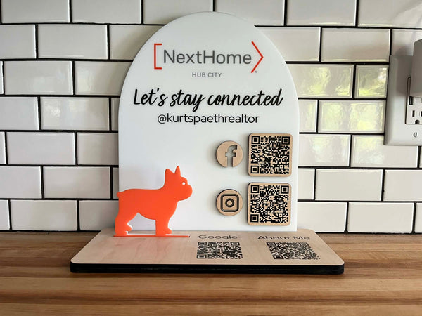 Custom Realtor QR Code Sign with Social Media Links – Open House Marketing Display, Business Branding Sign for Real Estate Agents, Desk or Closing Table Sign