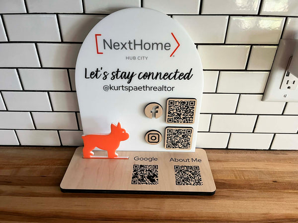 Custom Realtor QR Code Sign with Social Media Links – Open House Marketing Display, Business Branding Sign for Real Estate Agents, Desk or Closing Table Sign