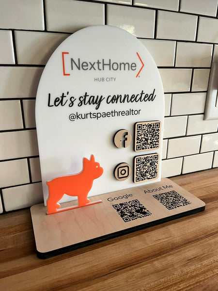 Custom Realtor QR Code Sign with Social Media Links – Open House Marketing Display, Business Branding Sign for Real Estate Agents, Desk or Closing Table Sign