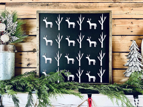 Layered Reindeer & Trees Christmas Sign – Farmhouse Holiday Décor