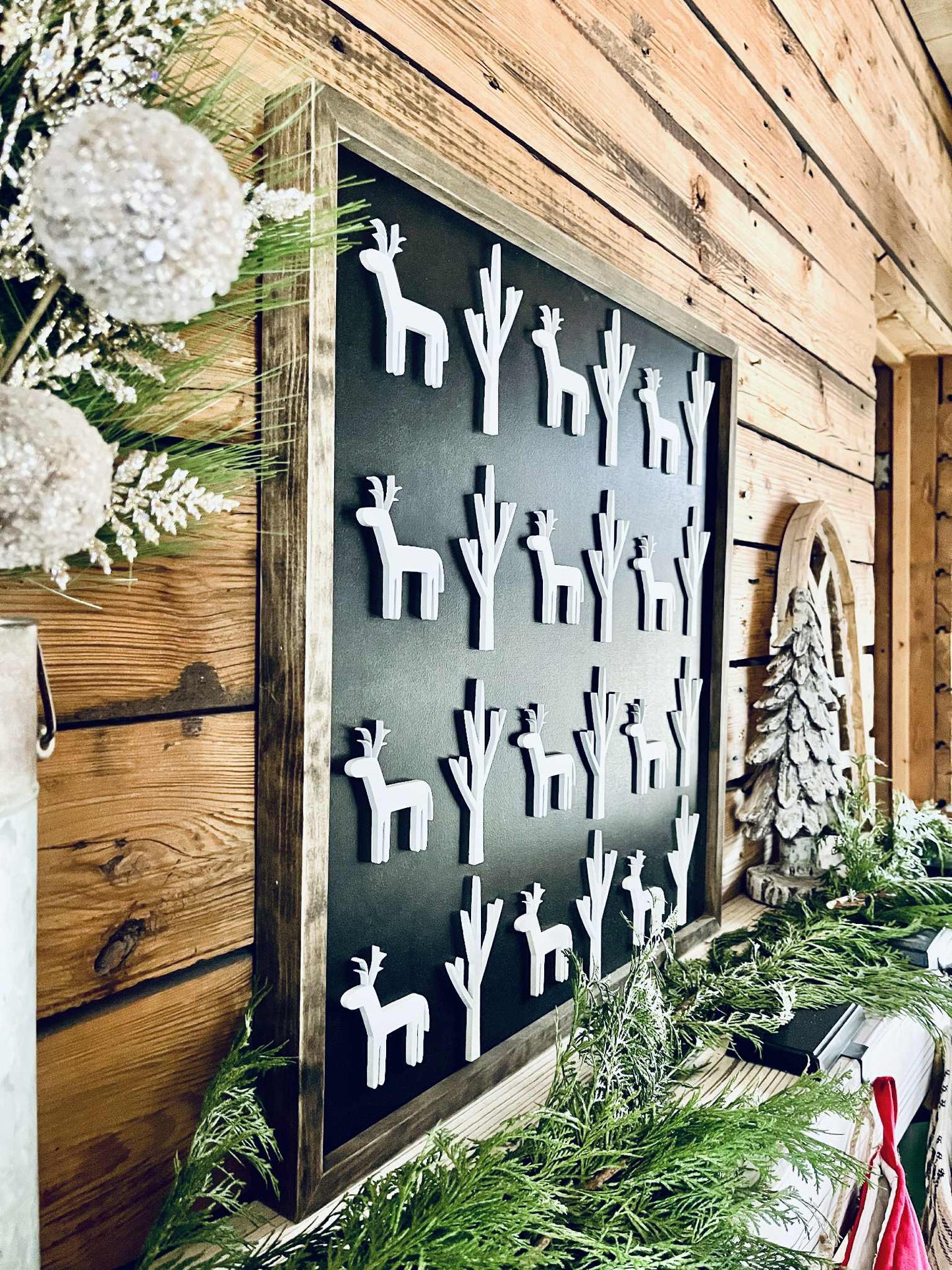 Layered Reindeer & Trees Christmas Sign – Farmhouse Holiday Décor