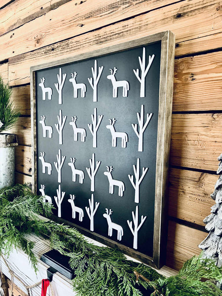 Layered Reindeer & Trees Christmas Sign – Farmhouse Holiday Décor