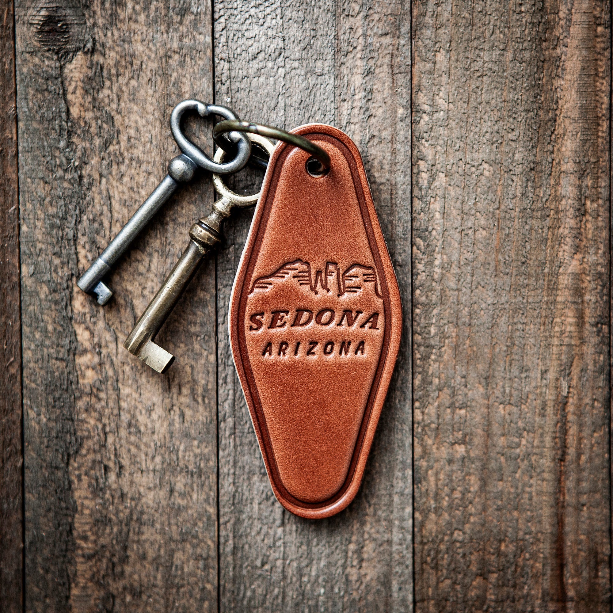 Sedona Arizona Leather Keychain Motel Style