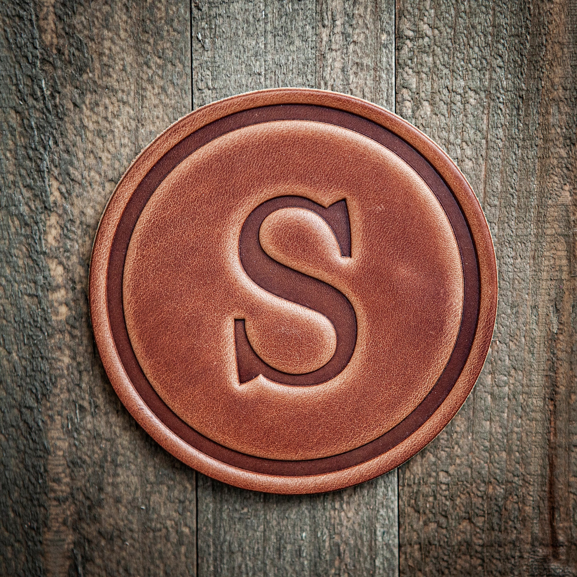 S Monogram Letter Leather Coaster
