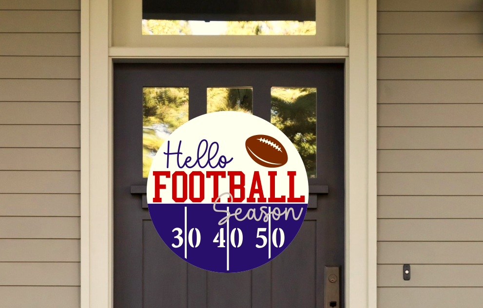 Hello Football Season Round Sign | Farmhouse Front Door Sign | Round Welcome Sign