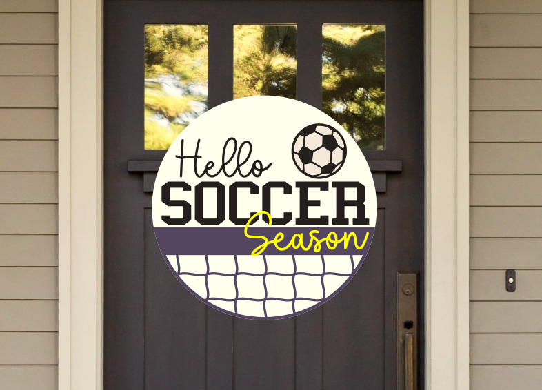 Hello Soccer Season Round Sign | Farmhouse Front Door Sign | Round Welcome Sign