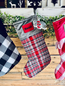 Gregor Plaid Stocking with Personalized Leather Patch