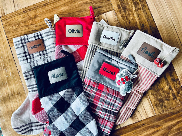 Annie Black Check Stocking with Personalized Leather Patch