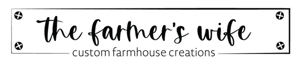 Logo for 'the farmer's wife custom farmhouse creations' with decorative elements.