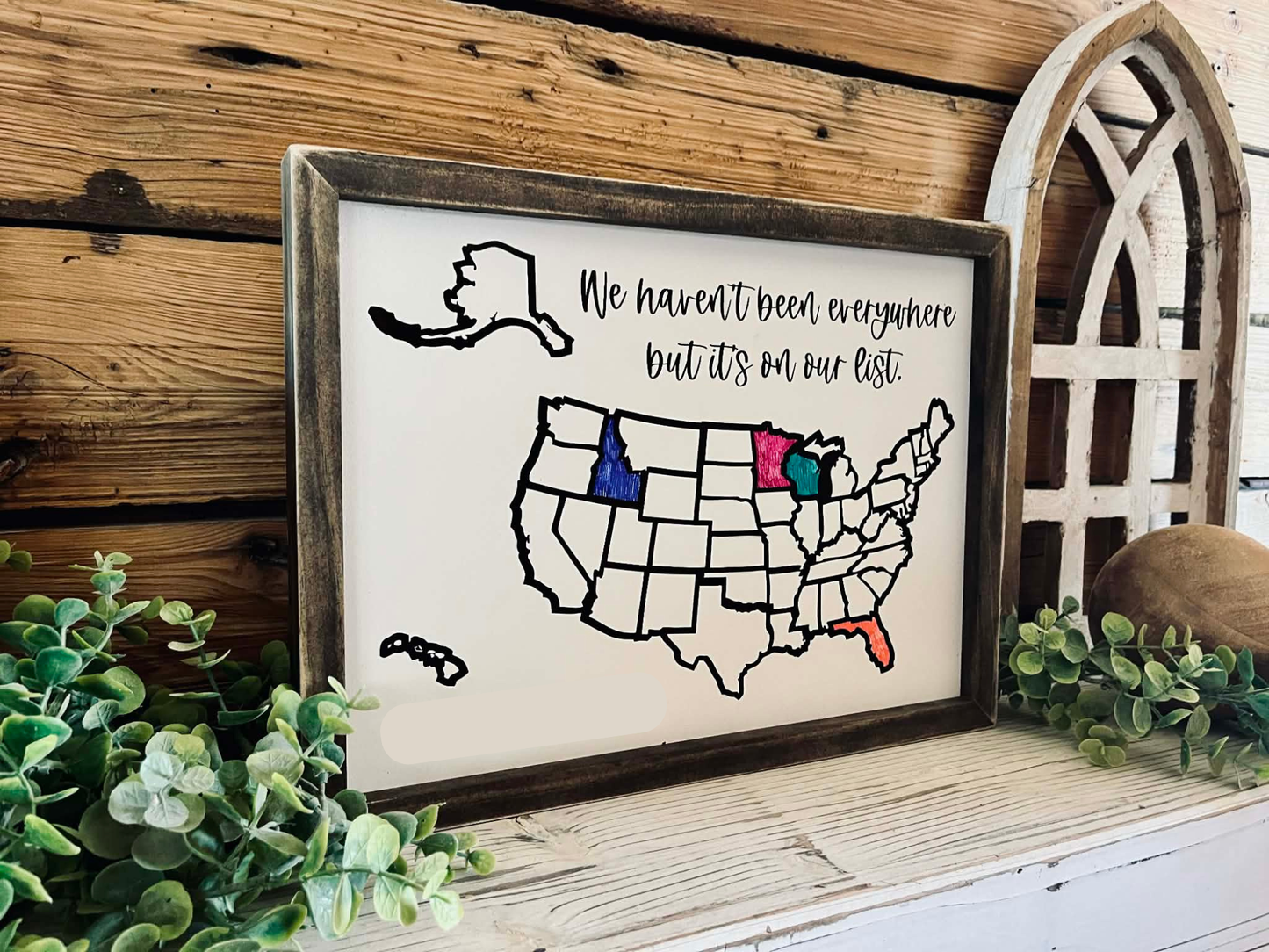 USA Travel Tracker Map Sign | Color In States Travel Map | Wooden US Map Wall Art | RV Camper Travel Gift | Farmhouse Travel Decor