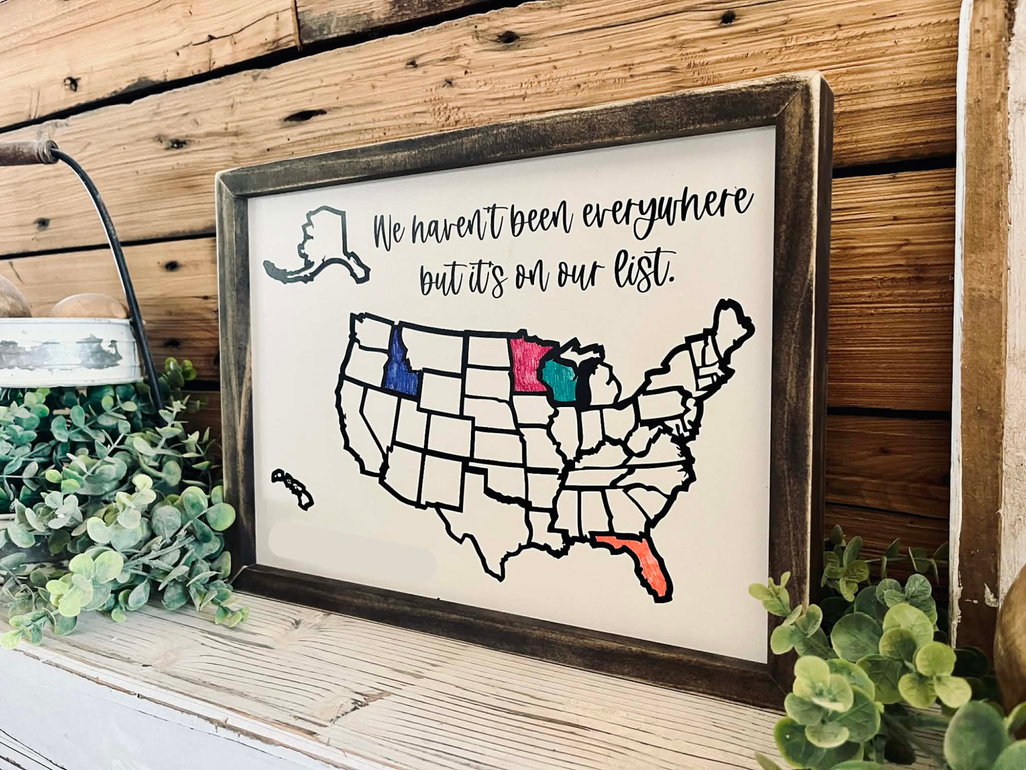 USA Travel Tracker Map Sign | Color In States Travel Map | Wooden US Map Wall Art | RV Camper Travel Gift | Farmhouse Travel Decor