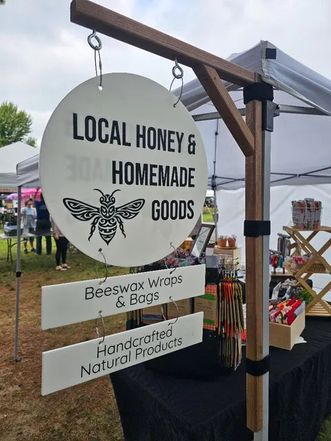 Custom Acrylic Vendor Booth Sign for Pop-Up Tents | Hanging Logo Sign & Interchangeable Product Panels