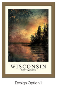 Wisconsin Northwoods Wall Art - Framed Night Sky Print with Lake & Trees | Northern Lights | Cabin Decor | Nature-Inspired Wisconsin Gift
