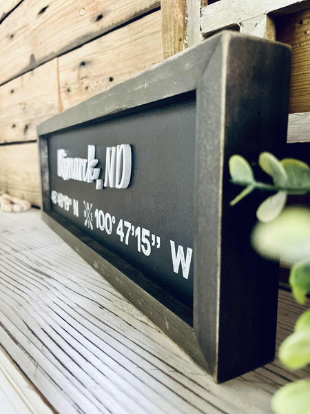 Custom City Coordinate Sign | Personalized Latitude & Longitude Sign | Raised Lettering & UV Printed Coordinates | Framed Wooden Sign | Farmhouse Home Decor