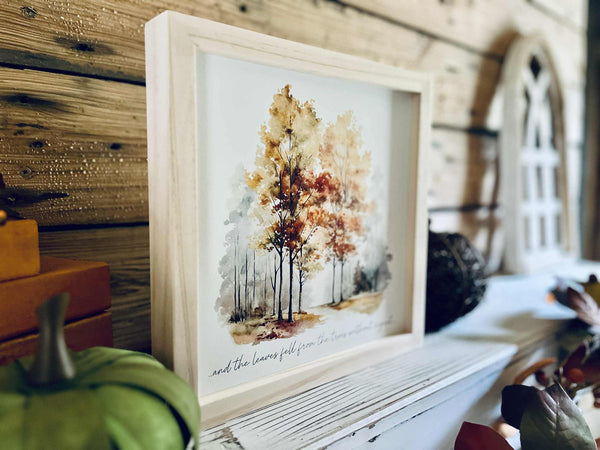 Framed Autumn Tree Print with Inspirational Quote | Fall Wall Art | Watercolor Forest Decor | Seasonal Home Sign | Rustic Farmhouse Style