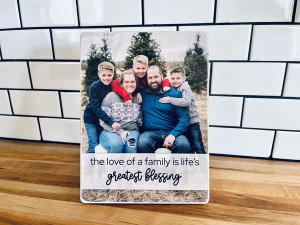Family Photo on Wood | Custom Shelf Sitter with Personalized Quote or Name