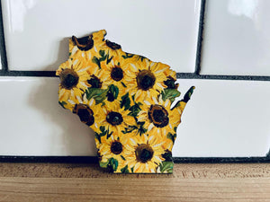 Wisconsin Sunflower Magnet | Bright Yellow Floral State Magnet |Farmhouse Fridge Decor |State Souvenir or Gift Idea