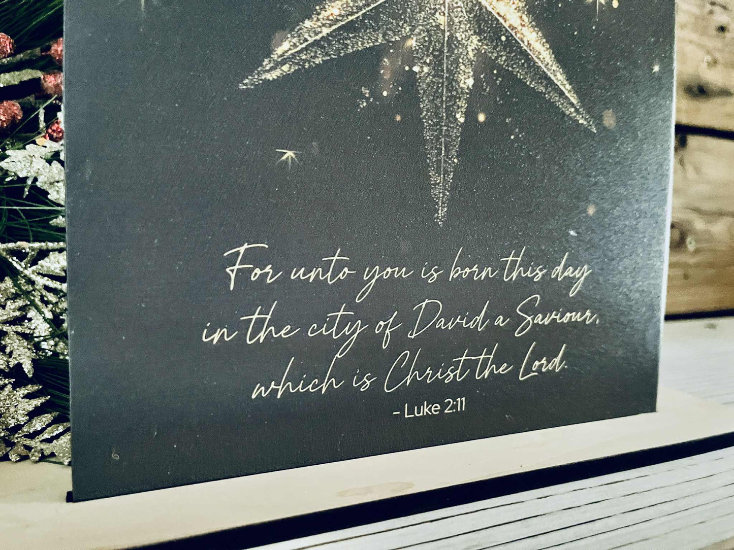 Luke 2:11 Star Tabletop Sign – Christian Farmhouse Christmas Freestanding Décor