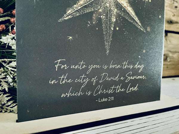 Luke 2:11 Star Tabletop Sign – Christian Farmhouse Christmas Freestanding Décor