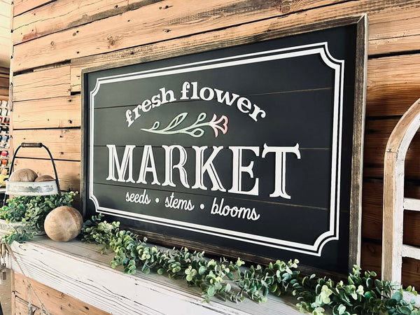 Flower Market Farmhouse Sign | Raised Lettering Farmhouse Sign with Shiplap