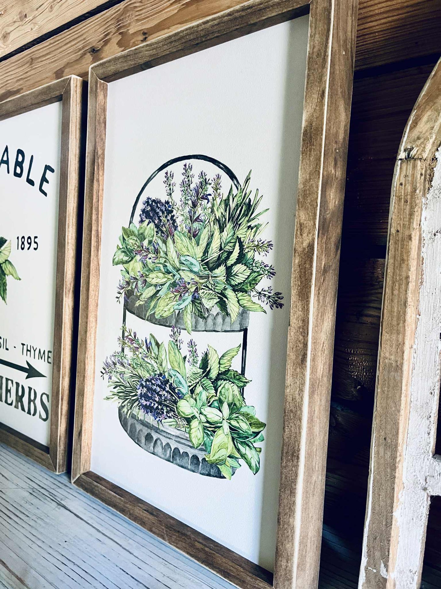Farm to Table Herb Kitchen Sign Set – Framed Botanical Wall Art – Fresh Picked Herbs, Parsley Sage Mint Basil Thyme – Rustic Farmhouse Kitchen Decor