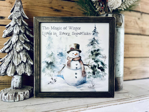 Magic of Winter Snowman Sign – Farmhouse Christmas Wall Décor