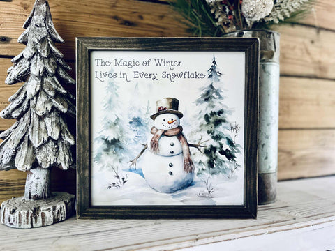 Magic of Winter Snowman Sign – Farmhouse Christmas Wall Décor