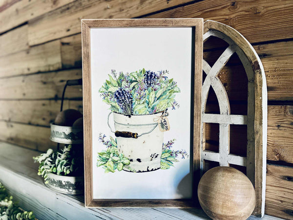 Farm to Table Herb Kitchen Sign Set – Framed Botanical Wall Art – Fresh Picked Herbs, Parsley Sage Mint Basil Thyme – Rustic Farmhouse Kitchen Decor