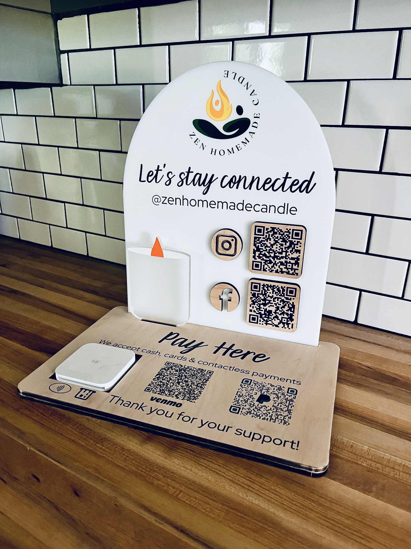 Custom QR Code Market Display Stand for Small Business | Payment & Social Media Sign | Laser Cut & UV Printed Vendor Booth Setup