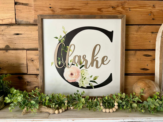 Custom 3D Raised Floral Last Name Sign - Personalized Wedding Gift