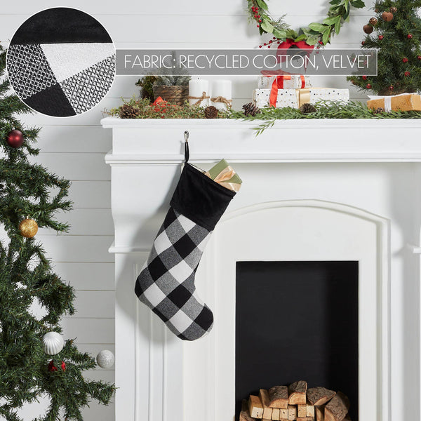 Annie Black Check Stocking with Personalized Leather Patch