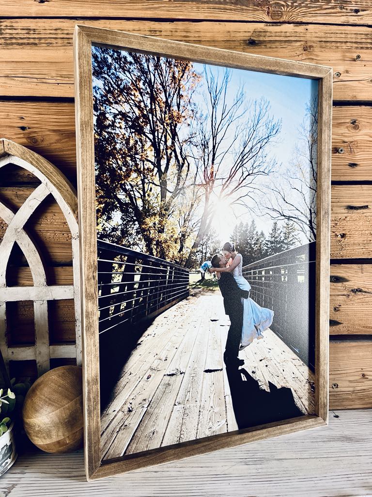 Personalized UV Printed Wedding Photo on Wood | Rustic Farmhouse Chic Custom Framed Art | Wedding Keepsake | Customizable Frame Color