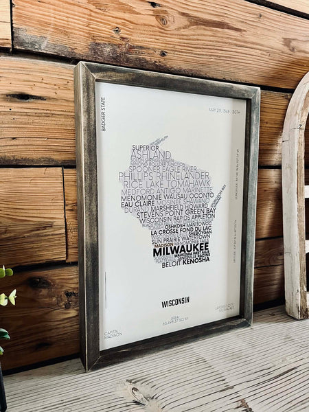 Personalized State Typography Map – Custom City Names Print, Available in All 50 States