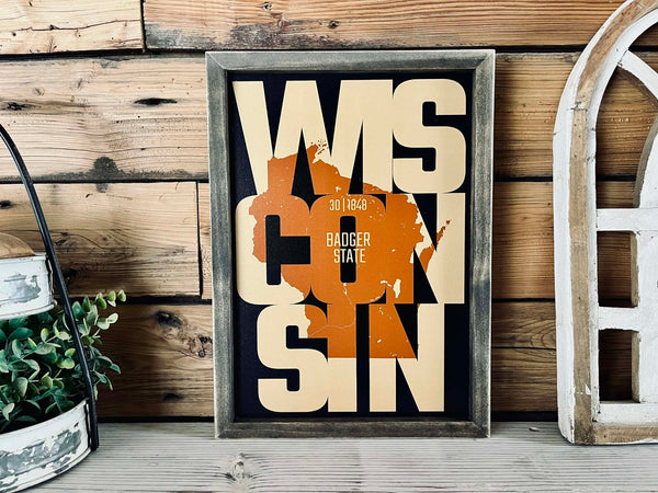 Wisconsin State Wood Sign – Badger State Style, Framed Wall Decor