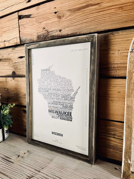 Personalized State Typography Map – Custom City Names Print, Available in All 50 States