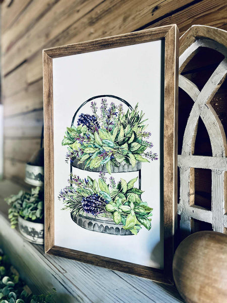 Farm to Table Herb Kitchen Sign Set – Framed Botanical Wall Art – Fresh Picked Herbs, Parsley Sage Mint Basil Thyme – Rustic Farmhouse Kitchen Decor