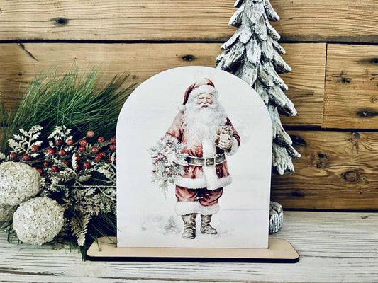 Vintage Santa Tabletop Sign – Farmhouse Christmas Freestanding Décor