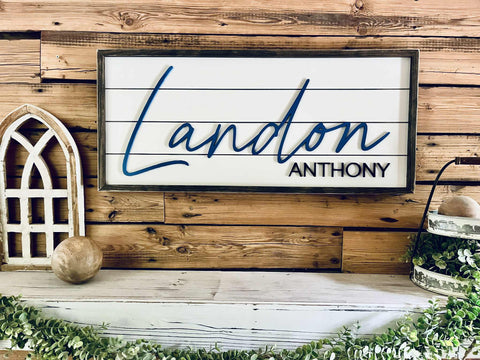 Personalized Nursery Name Sign – Custom Wood Baby Name Sign with First and Middle Name – Farmhouse Wall Decor for Boys Room or Baby Shower Gift