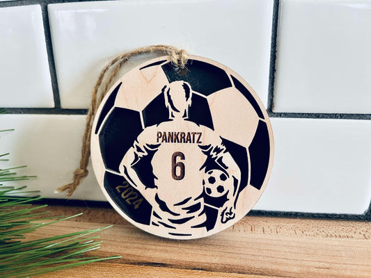 Personalized Sports Ornament | Custom Soccer Player Ornament | Kid's Yearly Christmas Ornament | Christmas Ornament for Kids