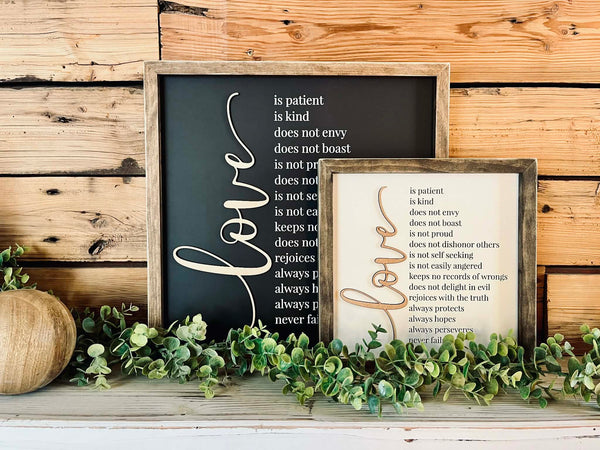 Love Is Patient Wood Sign – Framed Scripture Wall Decor