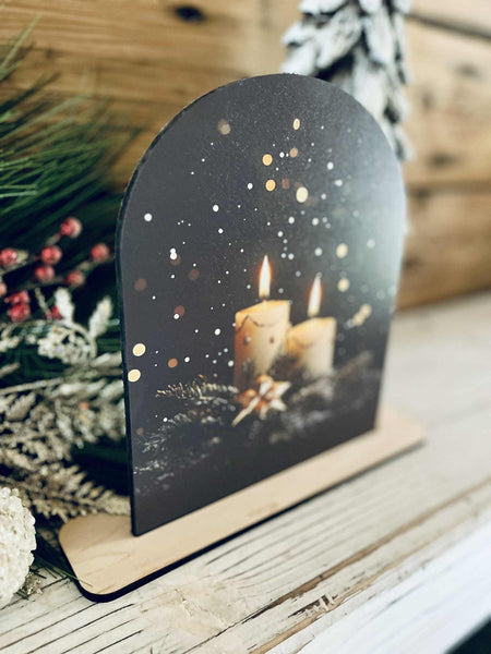 Christmas Candle Tabletop Sign – Rustic Farmhouse Holiday Freestanding Décor